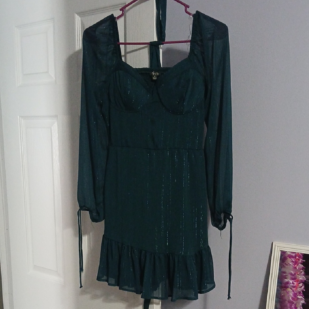 Lily Rose Green Babydoll Dress with Bishop Sleeves